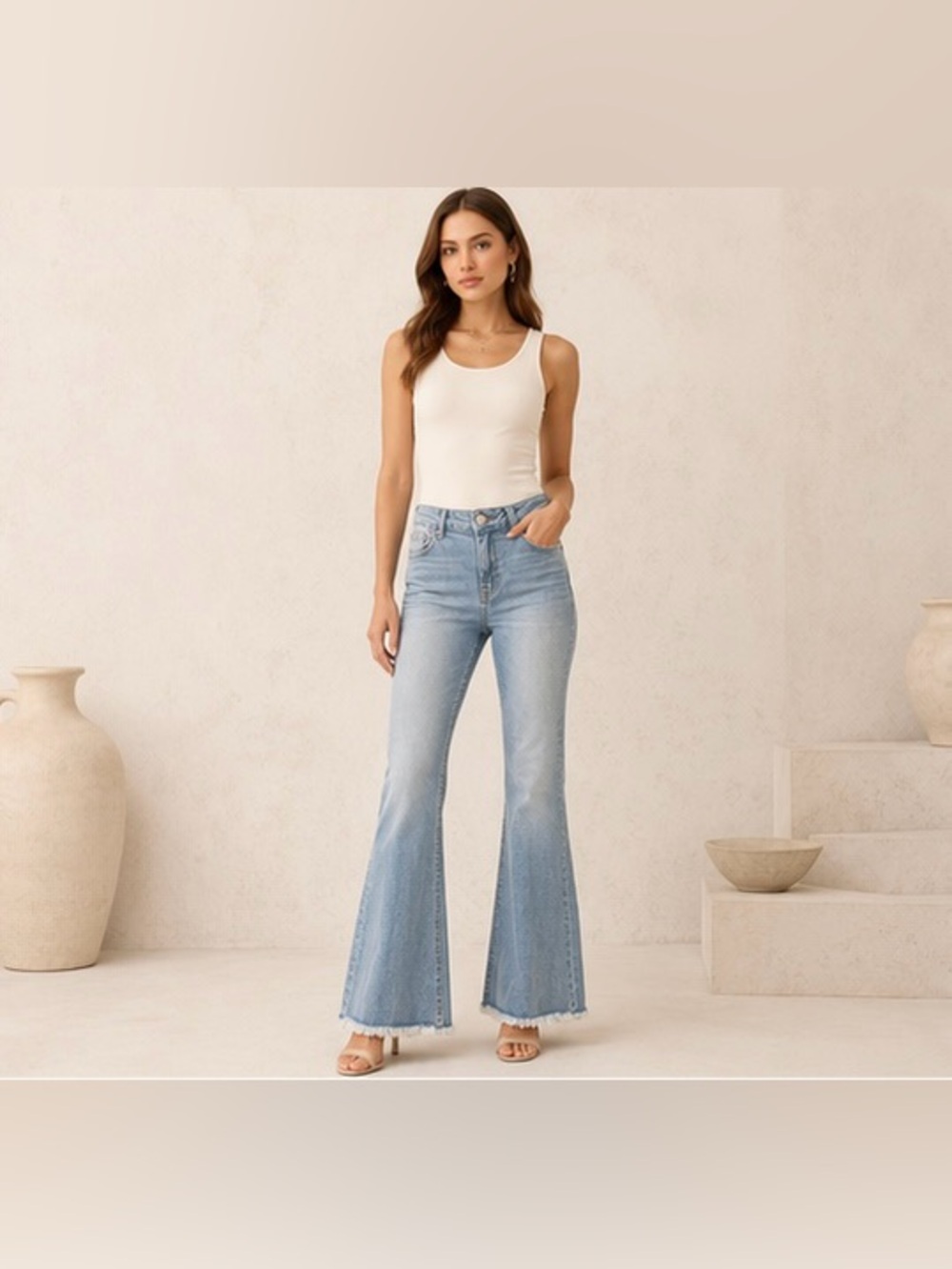 Real Human Light Wash Raw Hem Flare Jeans Size Columbian size 10 Fits US 4